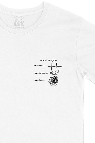 Cix Când te văd tricou alb cu logo-ul de buzunar