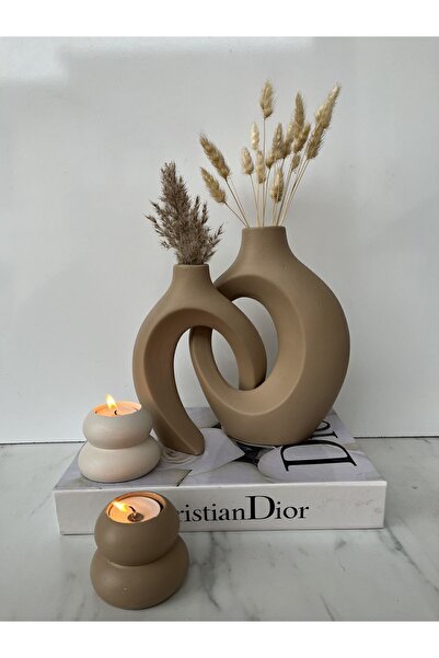 Home Sibel/ela Tasarım Sevgili Sarmaşık Vazo, Şamdan Set 22x16 & 17x14