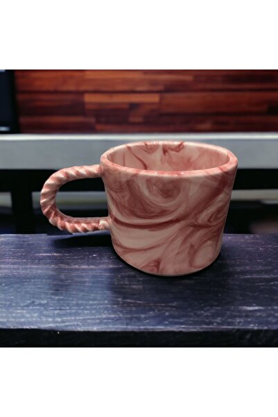 İZart Örgü kulp Ebruli Desenli El İşlemeli Seramik Kupa