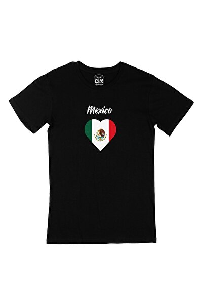 Cix تي شيرت أسود على شكل قلب العلم المكسيكي