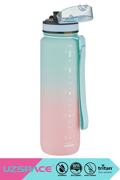 Uzspace 1000ml New Motivational Tritan Water Flask - Double Color, Leak-Proof, BPA Free, and Lockable Lid