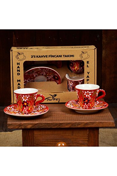 Kütahya El Yapımı Çini Kabartmalı 2 Adet Kahve Fİncanı