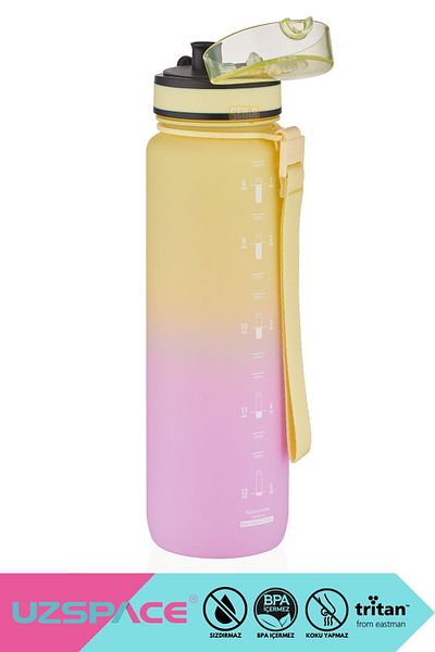 Uzspace 1000ml New Motivational Tritan Water Flask - Double Color, Leak-Proof, BPA Free, and Lockable Lid