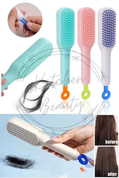 Kitchen Beauty Kendi Kendini Temizleyen Otomatik Tuşlu Saç Tarağı Dolaşık Açıcı Anti-Statik Saç Masaj Fırçası