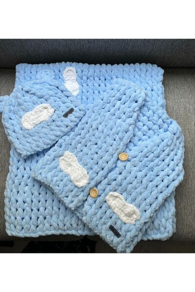 Meltem's BULUTLU PUFFY BEBEK YELEK ŞAPKA BATTANİYE 3LÜ SET