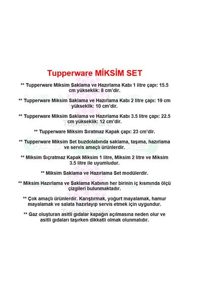 Tupperware Miksim Non-Splash Lid Storage Preparation Set 3 Pieces Hsgl