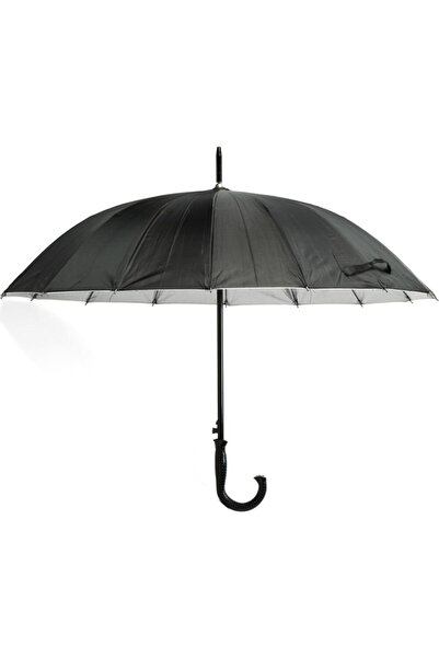 Genel Markalar Siyah J-38 Baston Şemsiye 16 Telli Siyah Otomatik 100 Cm Çap D...