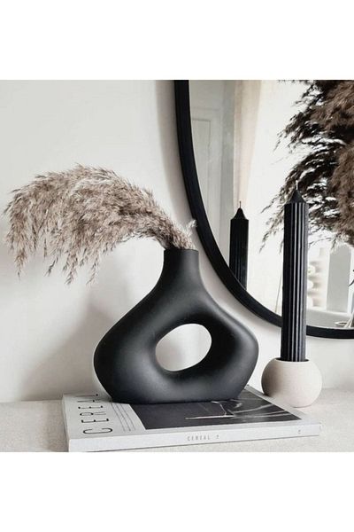 thiramis homeconcept مزهرية سوداء مسطحة 20x20 سم
