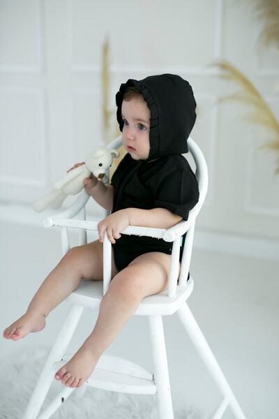 BeyzBaby Şile Cloth Baby Black Bonnet Frilly Muslin Hat