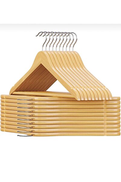 menofis Ahşap Askı Ahşap Elbise Askısı Ahşap Kıyafet Askısı Dolap Düzenleyici Cilalı Ahşap Askı 12 Adet