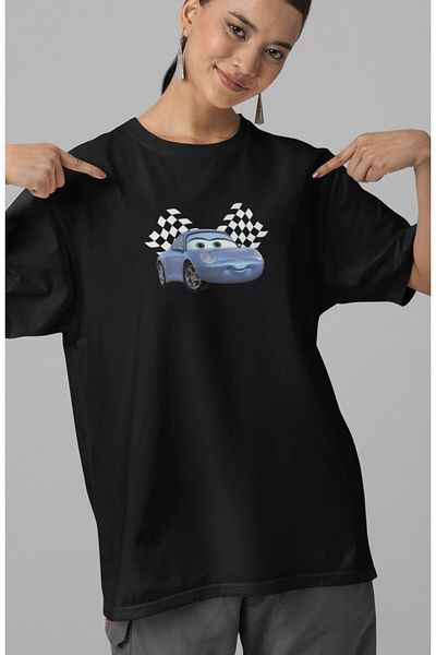 Fuddy Moda Tricou unisex cu imprimeu pe spate I'm Sally, tricou cu imprimeu Lightning Cars pentru cuplu prieten iubit