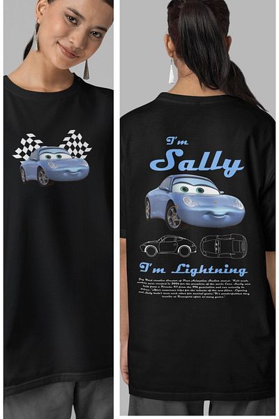 Fuddy Moda Tricou unisex cu imprimeu pe spate I'm Sally, tricou cu imprimeu Lightning Cars pentru cuplu prieten iubit