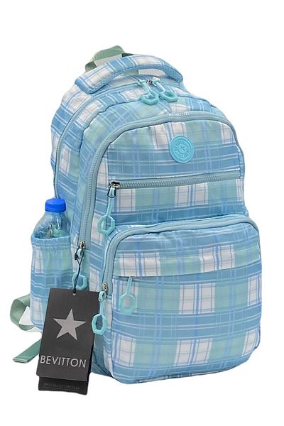 Bevitton Custom Water Repellent Fabric Plaid Blue Unisex School Backpack A3113