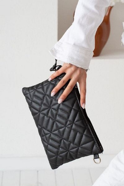 Bagfoni Black Geometric Patterned Portfolio Clutch Handbag 25X19 cm