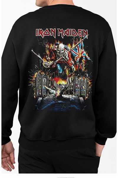 Fuddy Moda Sweatshirt Iron Maiden Unisex Oversize - Hoodless, Back Printed, Rock Metal Pattern