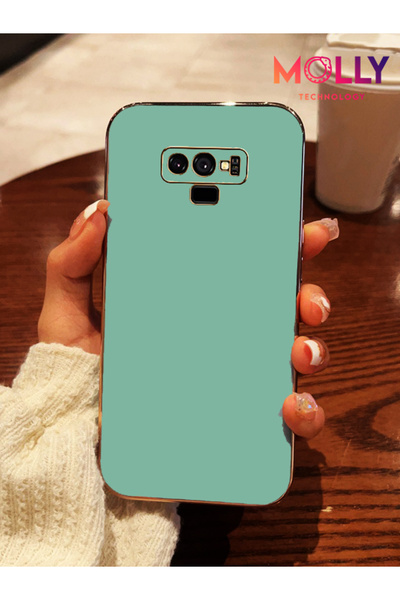 Molly Samsung Galaxy NOTE 9 İçin Su Yeşili Kenarları Gold Detaylı Lüks Siliko...