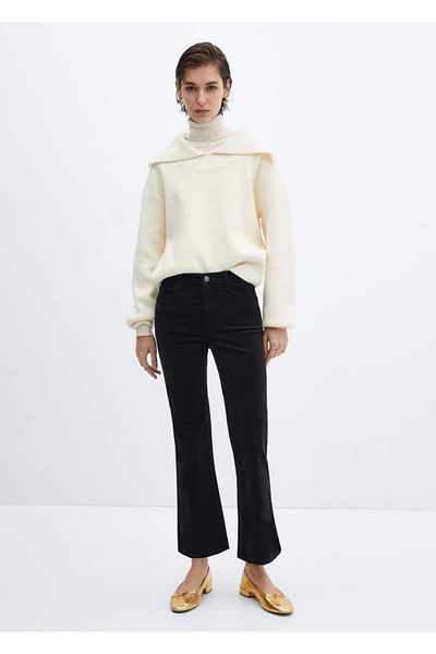MANGO Woman Corduroy Flare Crop Trousers