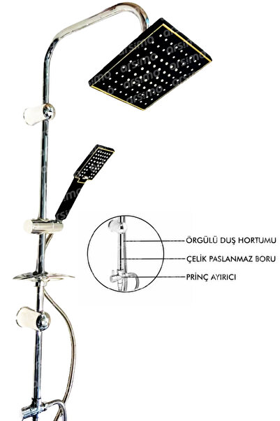 Arsimo Robot Duş Seti Mat Siyah Gold Kare | Çok Fonksiyonlu Yağmur Robot Duş ...