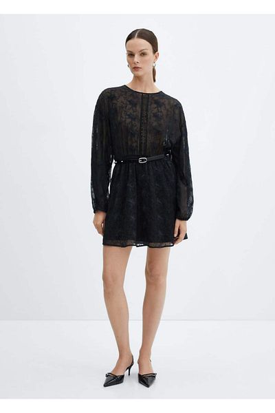 MANGO Woman Embroidered dress with puffy sleeves