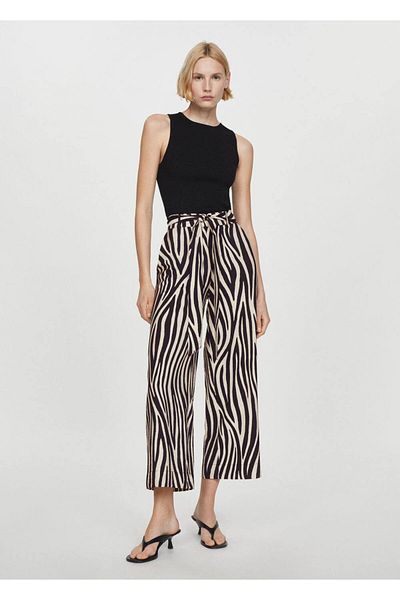MANGO Woman Patterned Bow Pants