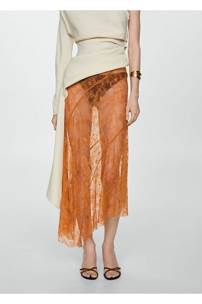 MANGO Woman Fusta Brodata Asimetrica