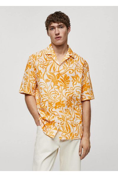 MANGO Man Patterned Textured Cotton Shirt