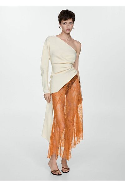 MANGO Woman Fusta Brodata Asimetrica