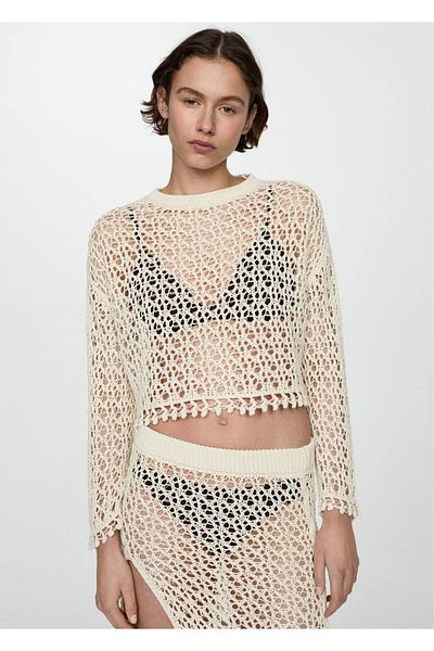 MANGO Woman Locker geschnittener Häkelpullover aus Baumwolle