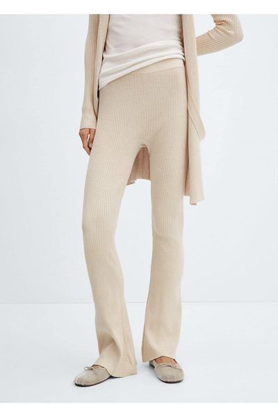 MANGO Woman Wide Leg Ribbed Trousers