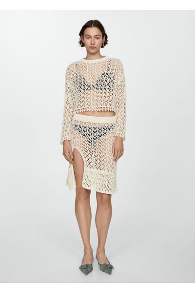 MANGO Woman Locker geschnittener Häkelpullover aus Baumwolle