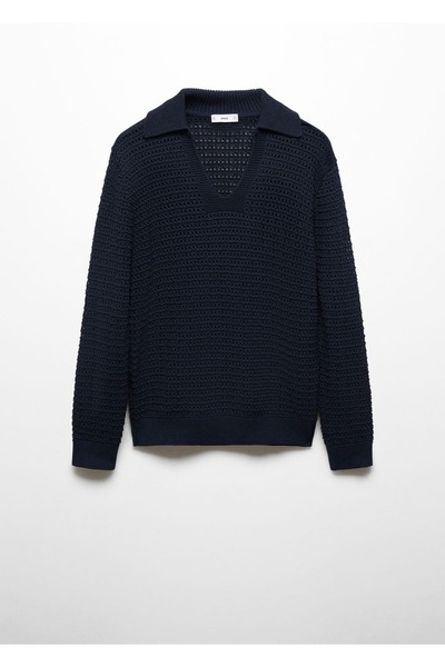 MANGO Man Ajur örgü polo yaka kazak