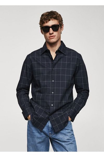 MANGO Man Checkered Flannel Cotton Shirt