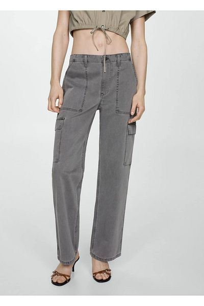 MANGO Woman Cargo Jean Trousers - Pocket Design