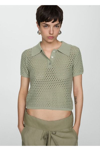 MANGO Woman Perforated Knitted Polo Shirt