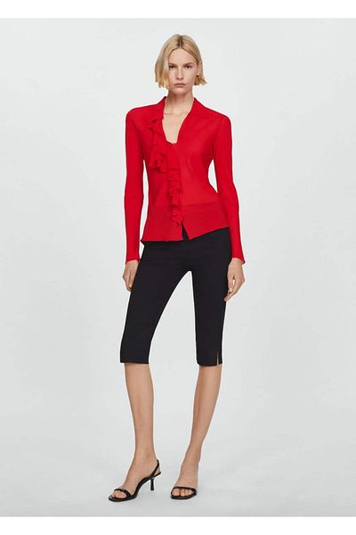 MANGO Woman Volantbluse mit V-Ausschnitt