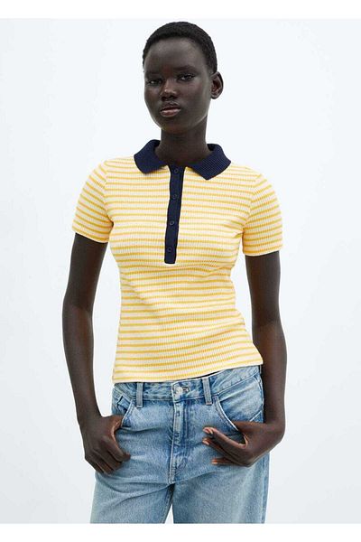 MANGO Woman Tricou polo cu mânecă scurtă în dungi