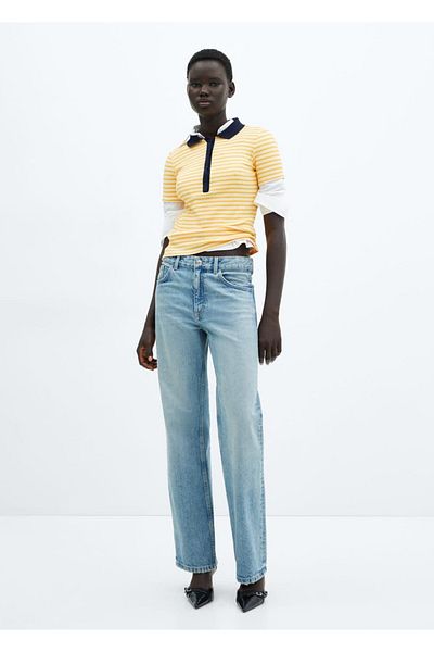 MANGO Woman Tricou polo cu mânecă scurtă în dungi