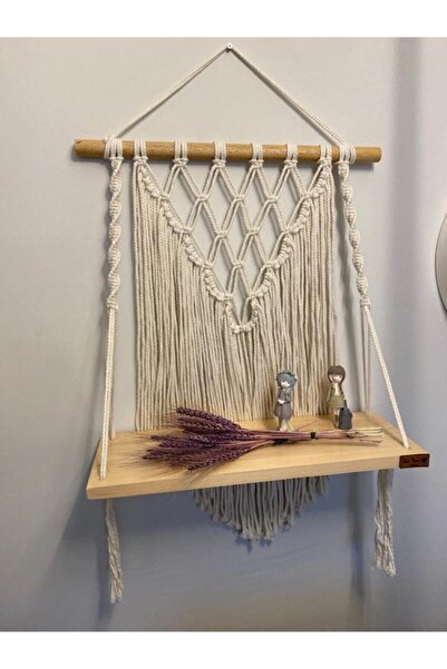 Bela Terra Yeni Model Duvar Rafı Krem Makrome Duvar Süsü Duvar Rafı Makrome K...