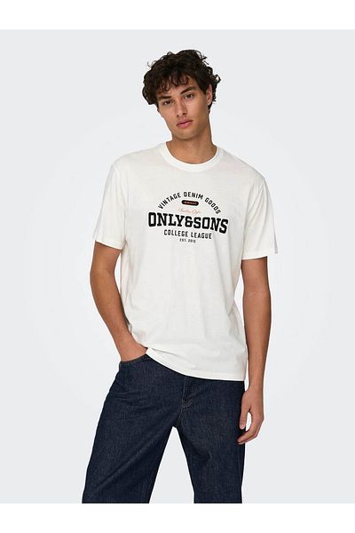 Only & Sons Λευκό ανδρικό μπλουζάκι - 22028593 Onslenny Life, Reg Vintage Print, Noos