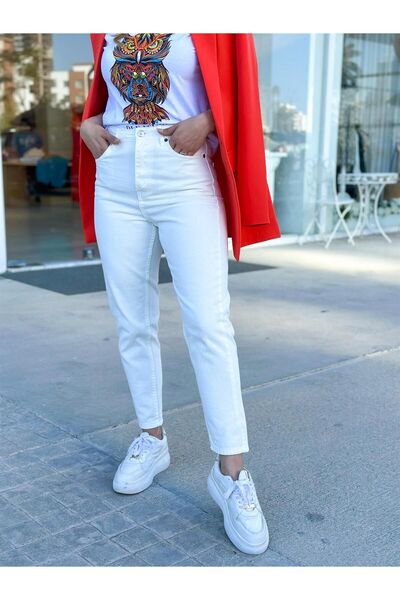 WODDİ High Waist Mom Jean Ecru