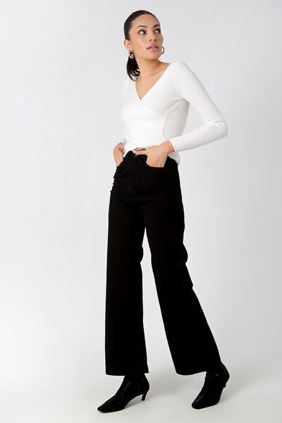 WODDİ Γυναικείο ψηλόμεσο μαύρο Palazzo Jeans Lycra Strechy Jeans