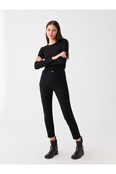 WODDİ لوكاس أسود سوبر عالية الخصر Boyfriend جينز نسائي بنطلون جينز MOM 2024