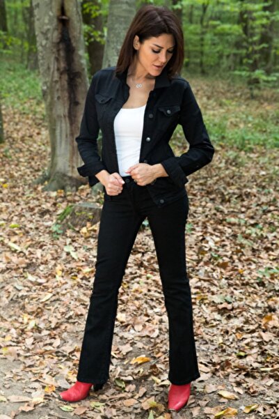 WODDİ Blugi negri din lycra cu picioare evazate de damă