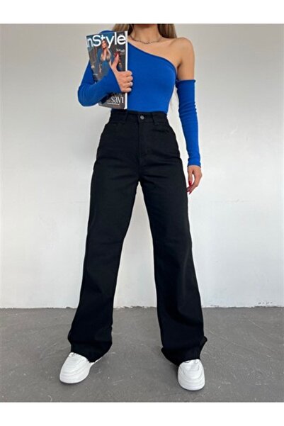 WODDİ Φαρδύ πόδι Palazzo Μαύρο Colorfast Ψηλόμεσο ελαστικό τζιν Zeus