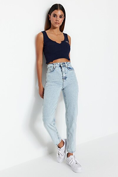 WODDİ حذاء نسائي من Leo 90's Dora Ice Snow Wash باللون الأزرق عالي الخصر