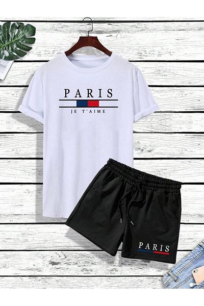 PERISENSE Σετ μπλουζάκι και σορτς με στάμπα Paris Je T'aime Unisex