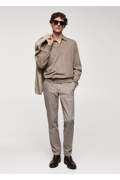 MANGO Man Bavlněné slim fit kalhoty se vzorem mikro husích nohou
