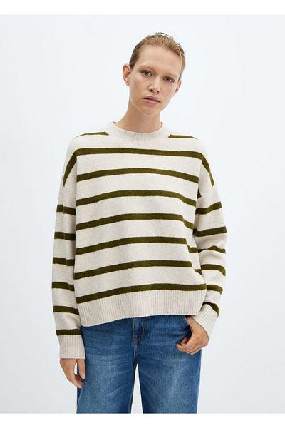 MANGO Woman Sweter w paski z okrągłym dekoltem
