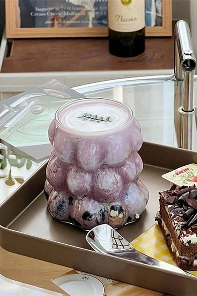 Rosemor 6-Piece Glass Glass Glass with Beaded Straws in Grape Grain Shape 350 Ml