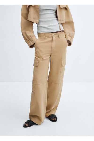 MANGO Woman Cargo Jean Trousers - Pocket Design